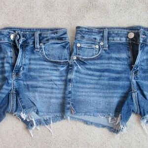 AMERICAN EAGLE Girl's Jean Shorts 2 Pair Stretch Cutoff Distressed Size 2
